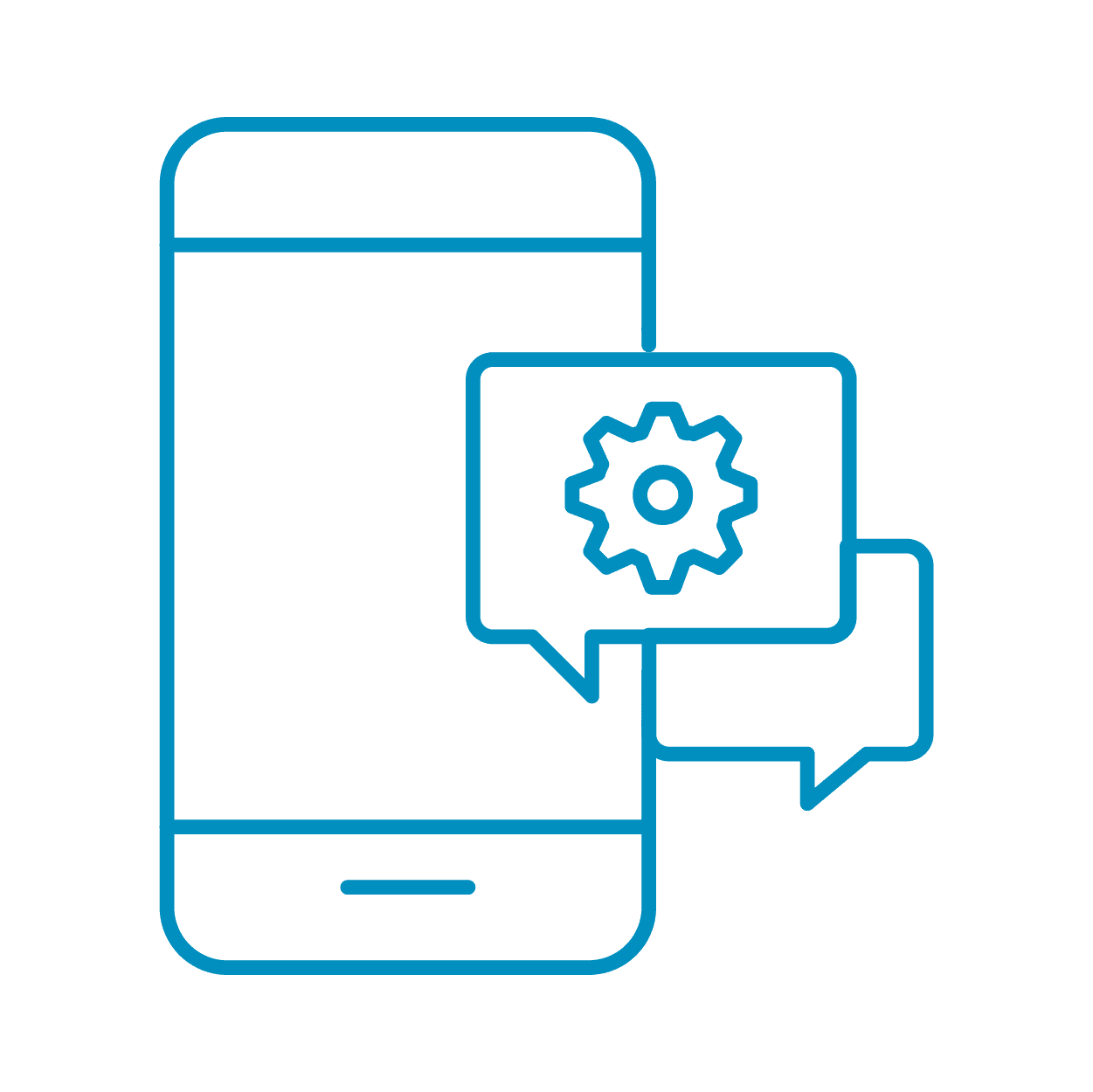 Cell phone with a settings cog in a chat bubble