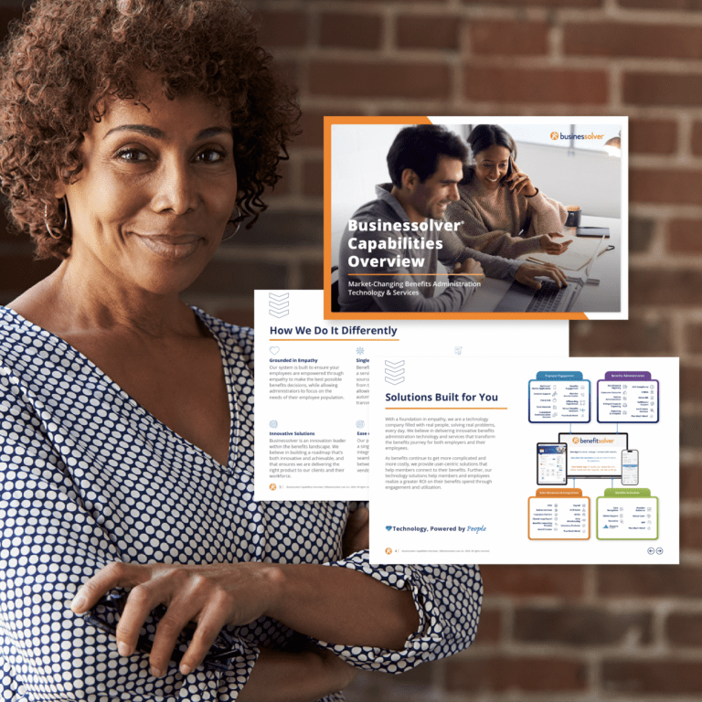 Woman smiling with businessolver's capabilities document