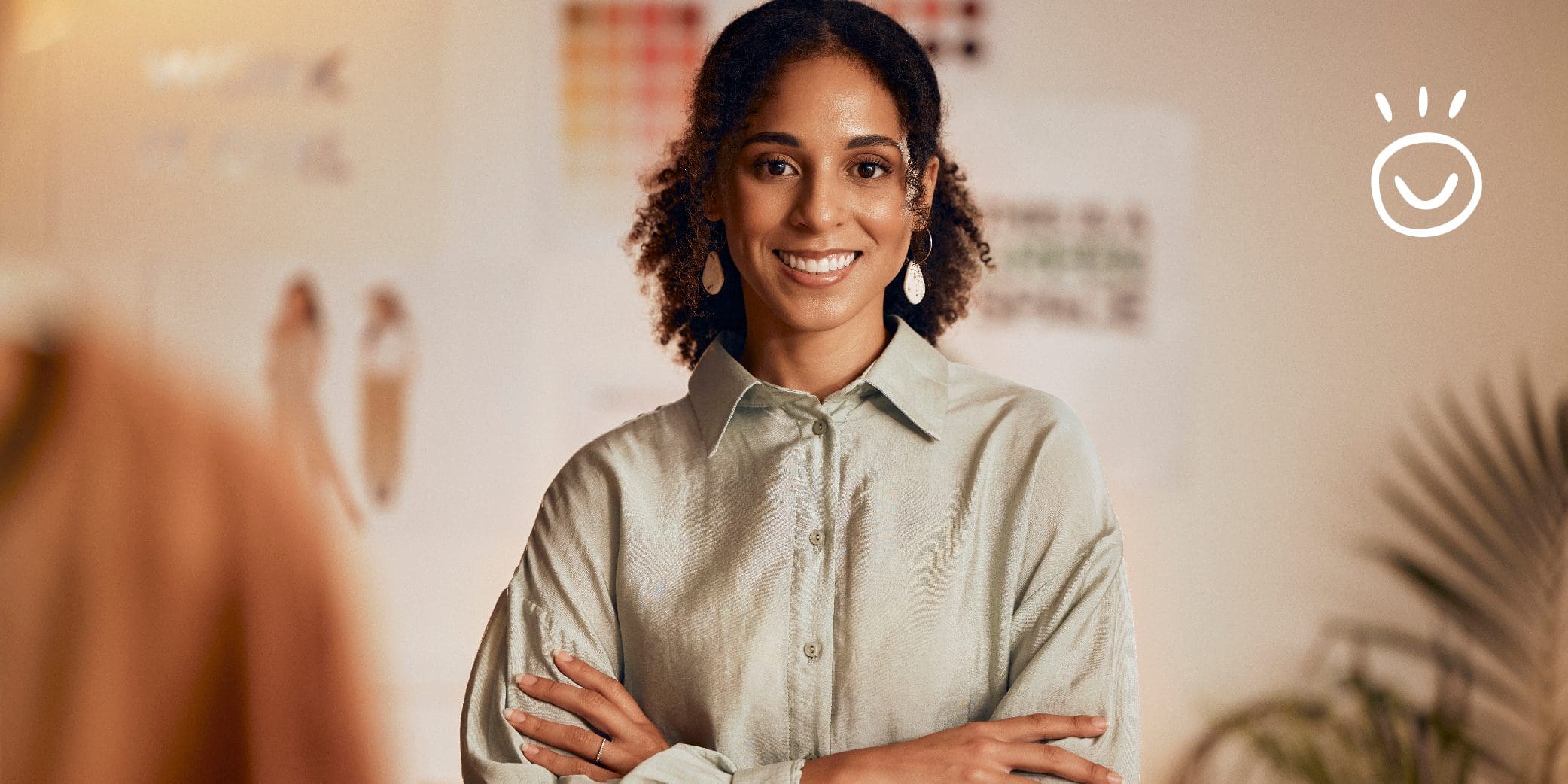 Fashion Forward Woman in Business Attire Smiling at the Camera With Happiness