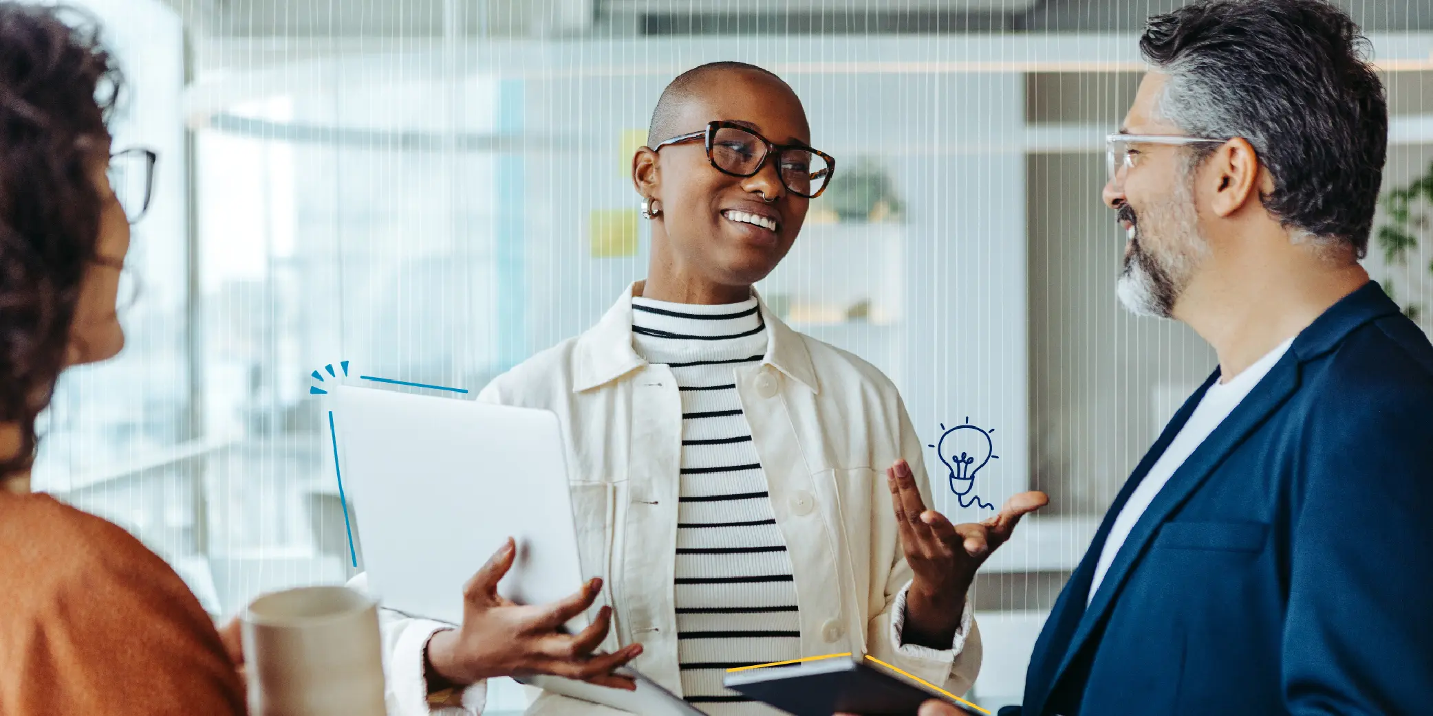 Business Woman Communicating With Group of Professionals Engaged in a Lively Discussion