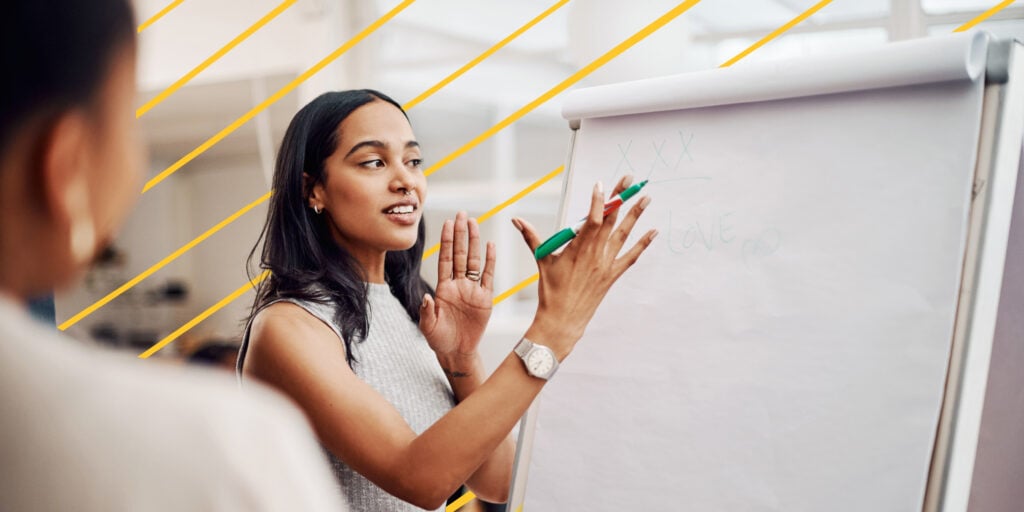 Woman Mentor and Whiteboard in Office for Training Teaching and Learning