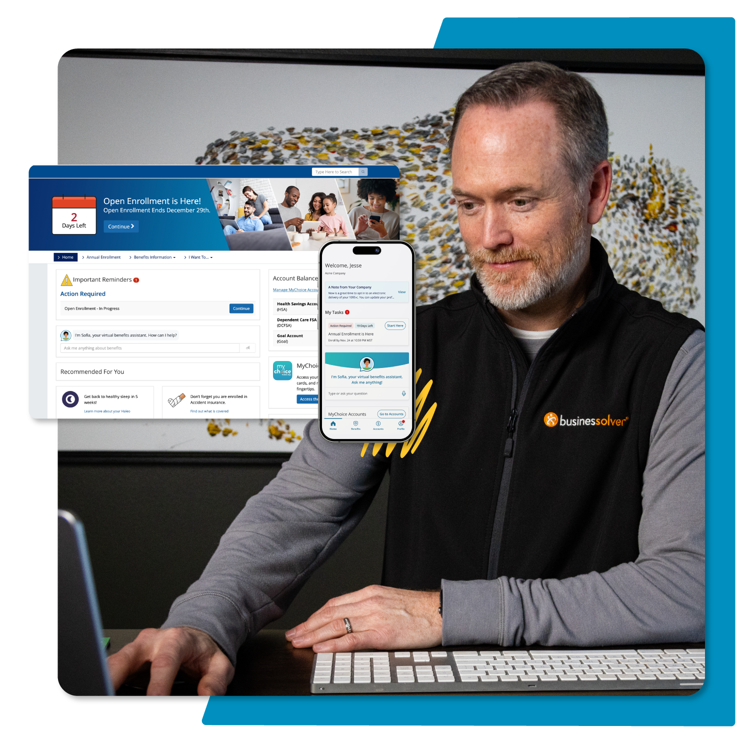 Businessolver Employee with Benefitsolver platform screens