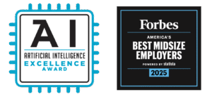 Forbes Best Midsize Employers and AI Intelligence Award logos