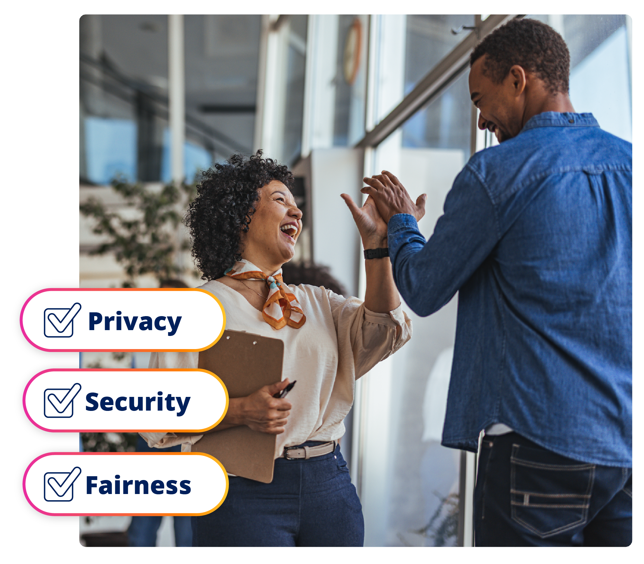 two people high five