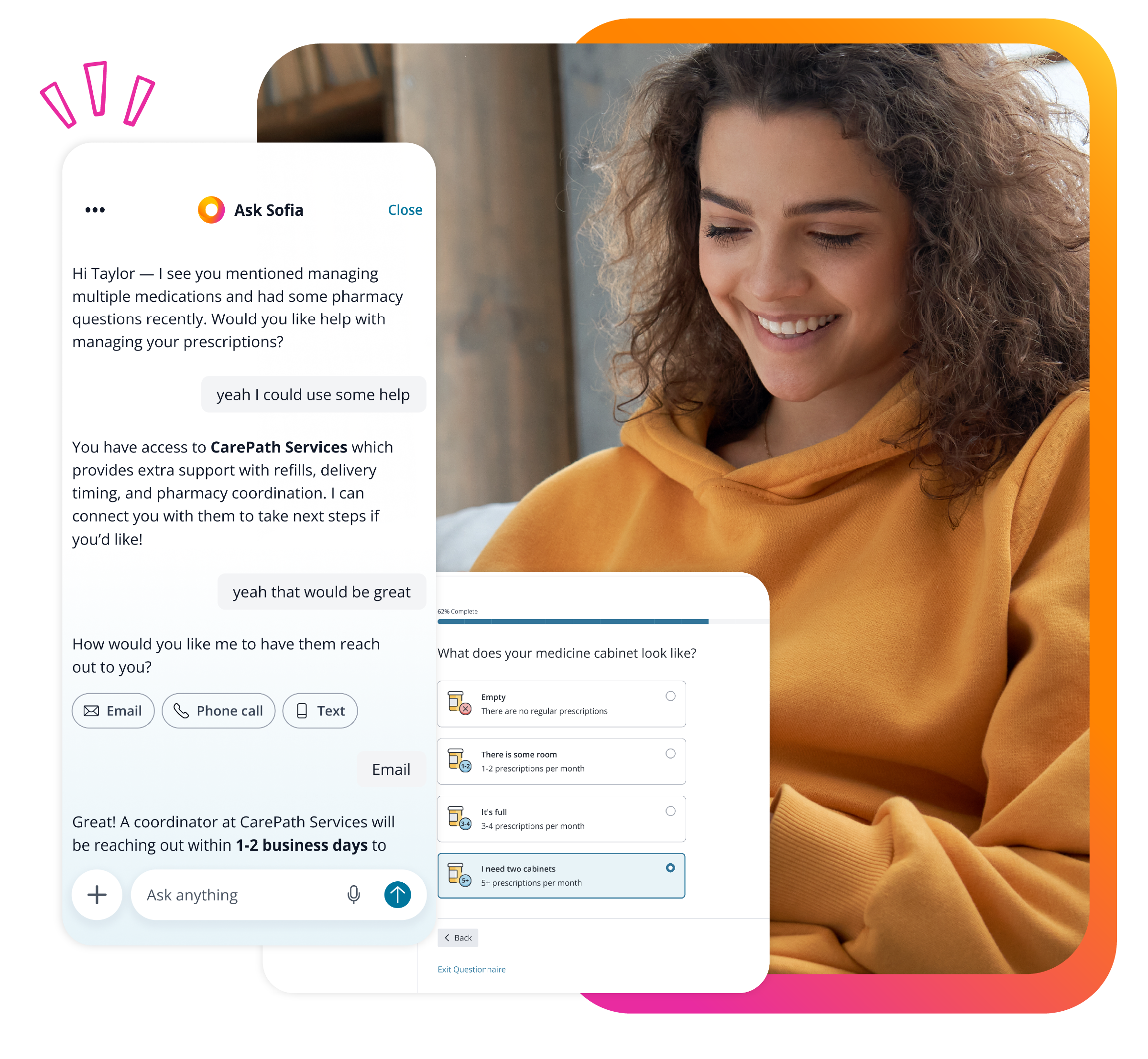 Young womam looking at her benefits app showing antecipation message