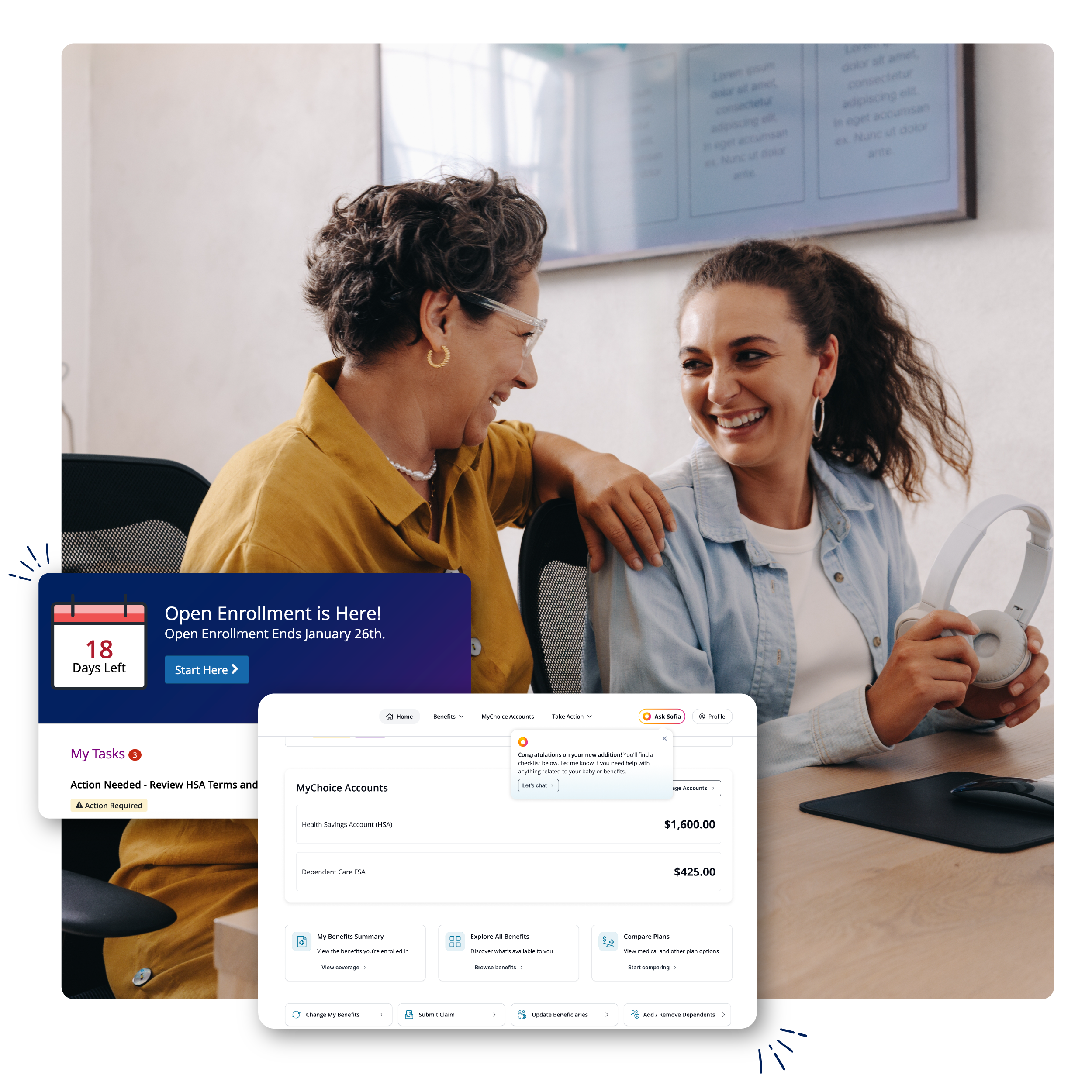 Hr and employee laughing and working